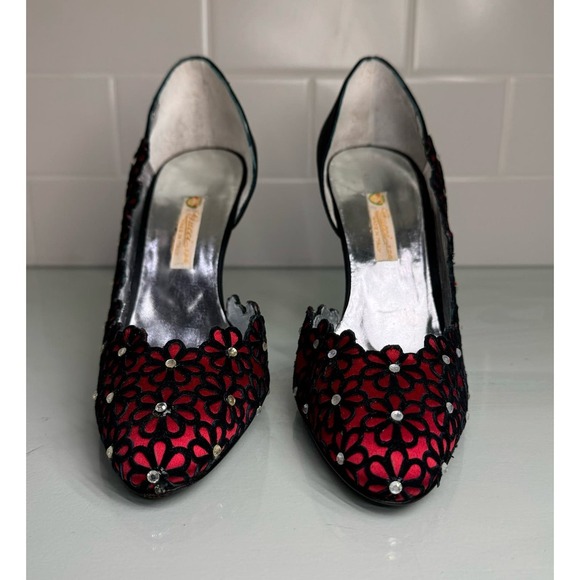 Vintage Gucci Heels Size 7.5 Women’s Red and Black Made In Italy 80s Pumps - Picture 3 of 14